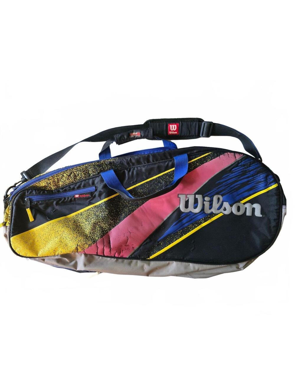 Vintage Wilson US Open Tennis Racket Bag 90s Neon Splatter 6-Pack Rare Retro